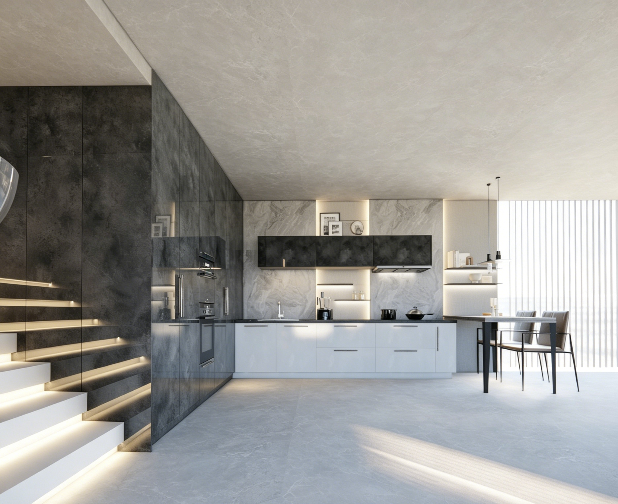 Commercial Kitchen Projects - #Glossy Stone Grain Door Kitchen Set