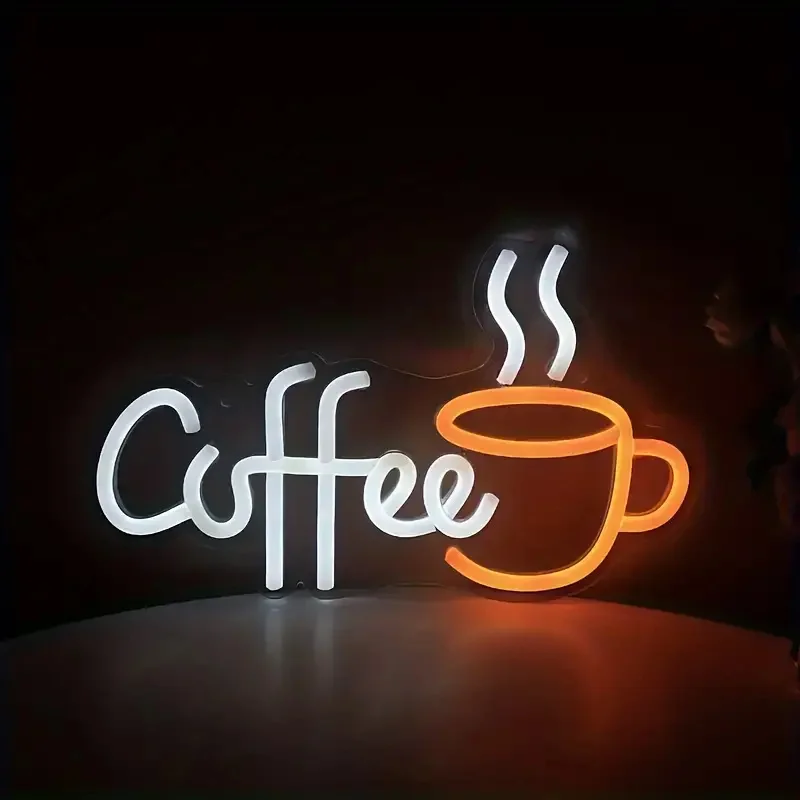 Commercial Kitchen Design - Coffee Cup Designed Neon Sign Wall