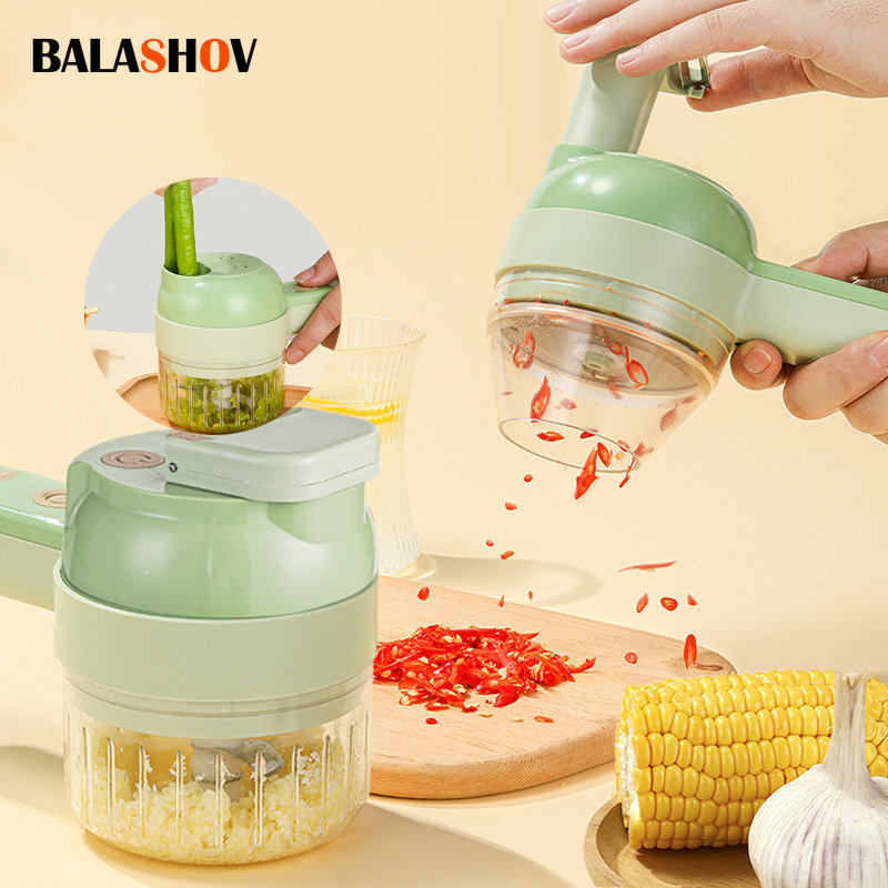 Commercial Kitchen Products - 4In1 Electric Vegetable Cutter Set Handheld