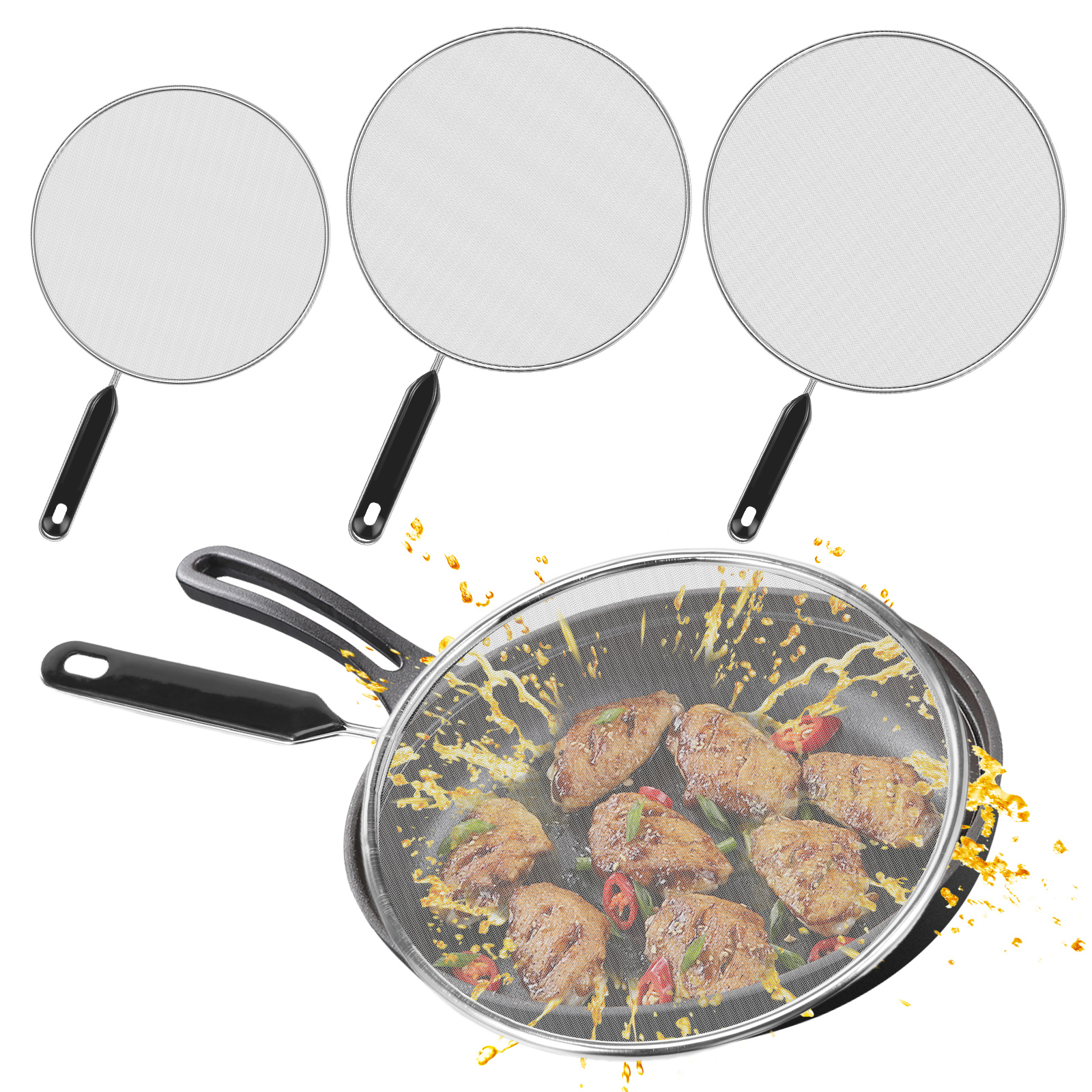 Commercial Kitchen Pans - 3/4Pcs Splatter Guard Set Stainless Steel